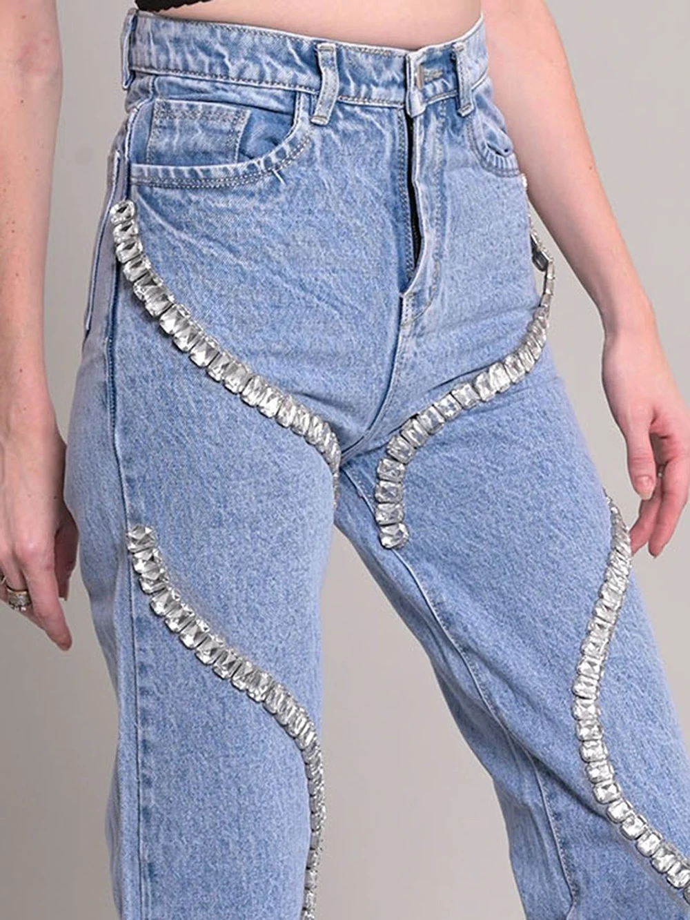 2024 design surround diamond jeans fashionable street wear women's trousers fashionable casual versatile straight leg pants