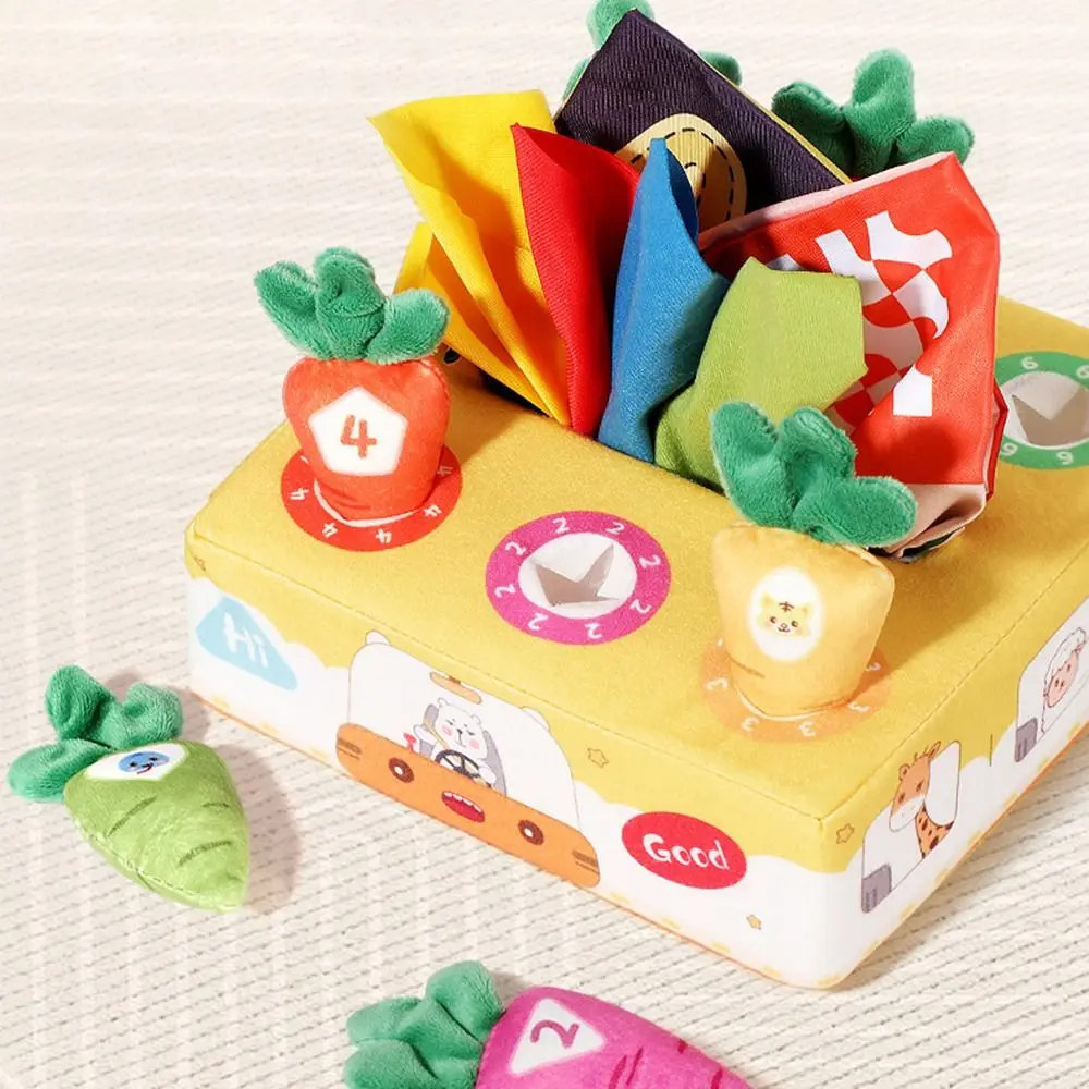 Soft Baby Tissue Box Tear-resistant Cartoon Pattern Radishes Montessori Finger Exercise Color Learning Pulling Carrots Stuffed