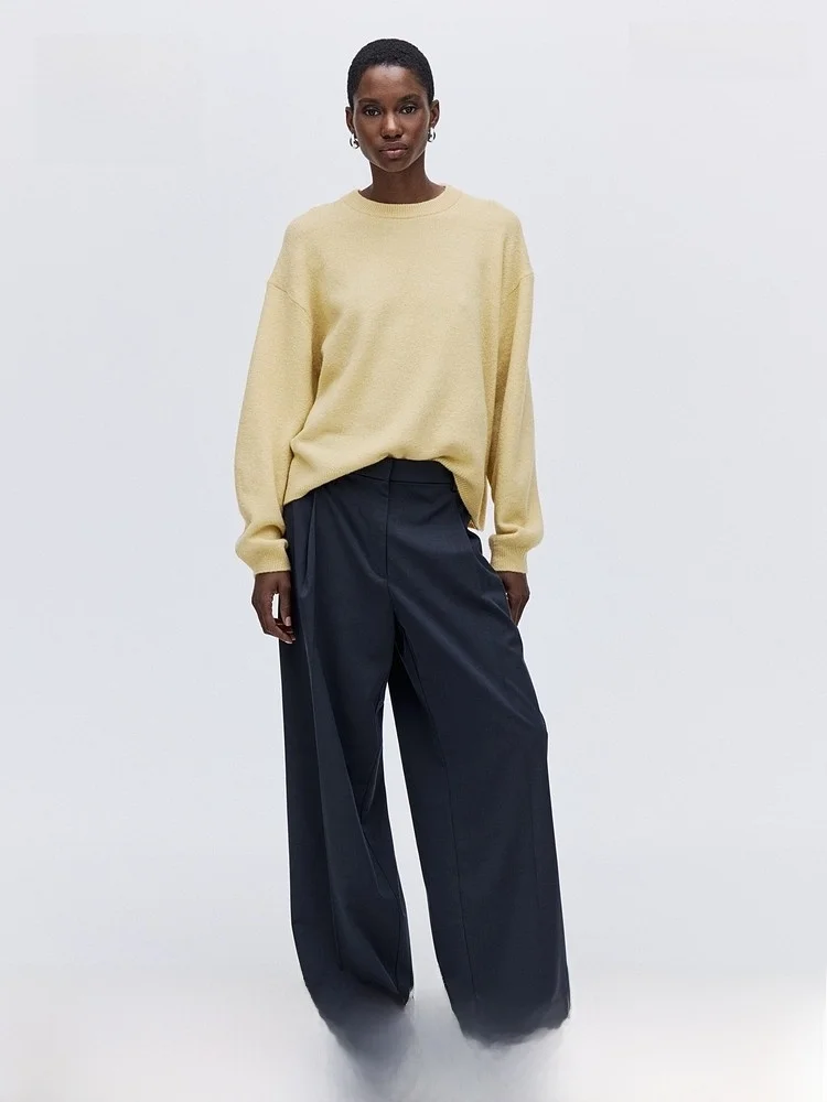 

H&M Spring Women's Knitted Sweater Casual Loose Fit Wool Polyester Nylon Spandex Blend Hooded Regular Thin