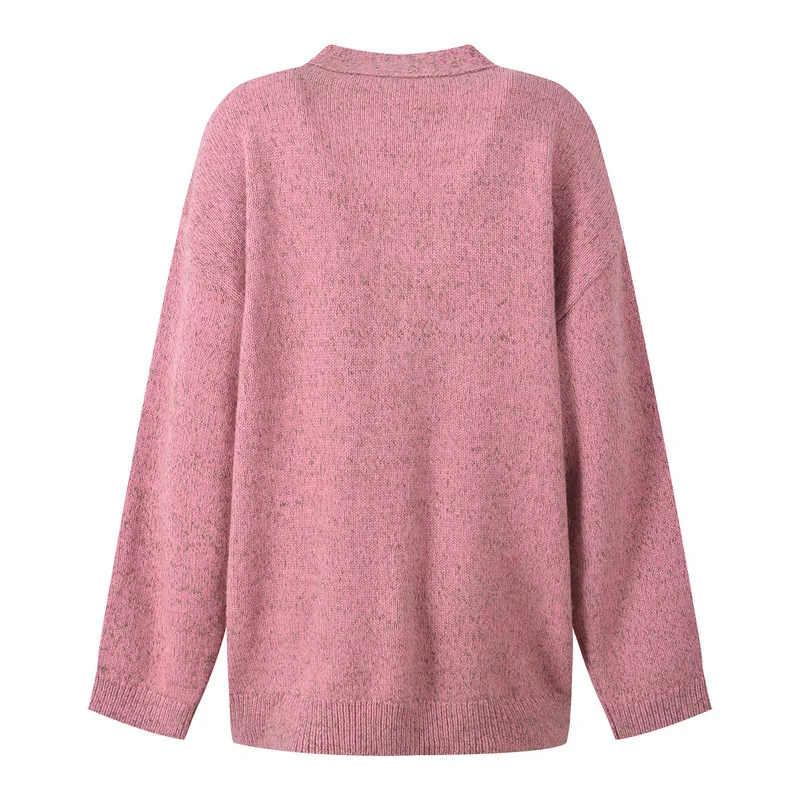 CHUJIE 025 الخريف جديد الأزهار الغزل الكروشيه منزل طويل الأكمام الخامس الرقبة فضفاضة تنوعا محبوك سترة سترة