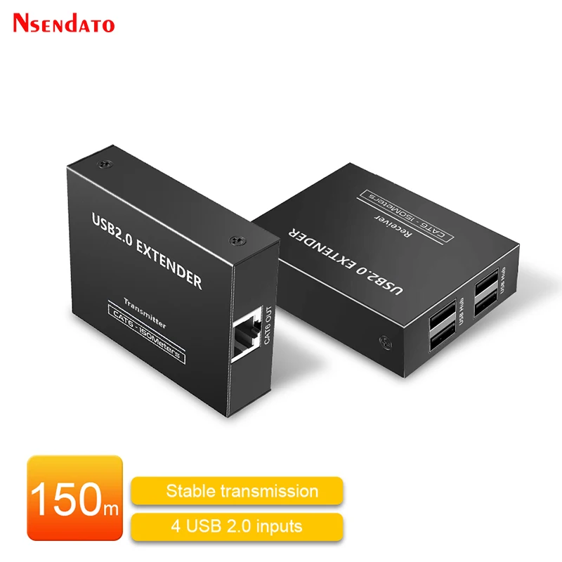 LKV100USB 150M 4 Port USB 2.0 Extender Over RJ45 Ethernet CAT6/7 Cable USB2.0 Sender Transmitter Receiver Kit For Mouse Keyboard