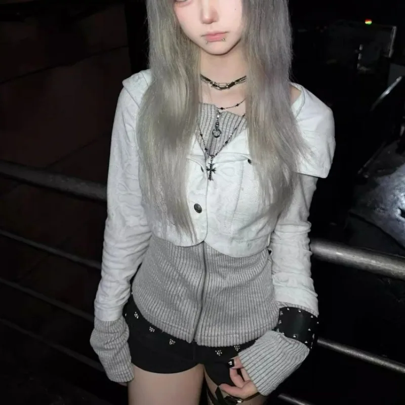 

Субкультурные готические футболки с капюшоном, женские куртки с длинными рукавами, пальто Y2k, укороченные топы, толстовки в стиле Харадзюку в стиле панк, верхняя одежда, японские рубашки