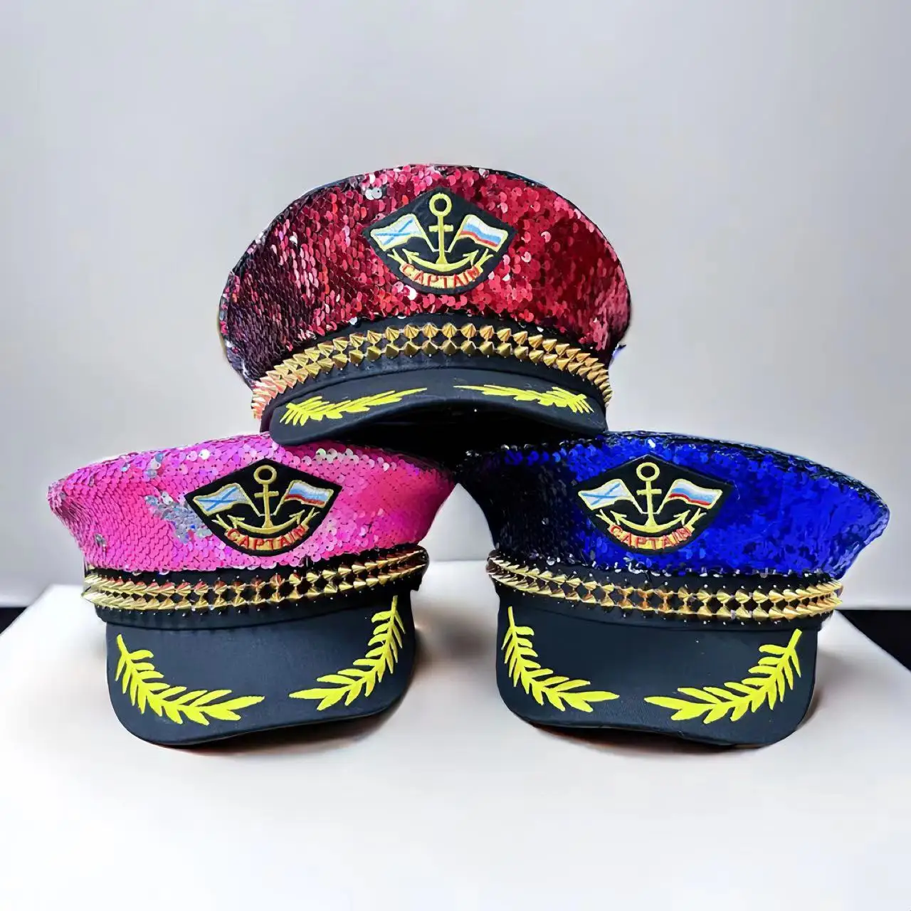 Sequin Navy Cap Luxury Masquerade Festival Captain Hat Women Men Handmade Music Festival Unisex Adult Military Cap Cosplay