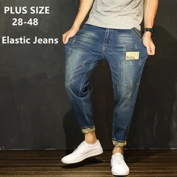 Jeans in Denim invecchiato uomo Harem Hiphop Stretch ragazzi pantaloni alla caviglia larghi Plus Size 40 42 44 46 48 pantaloni maschili per adolescenti