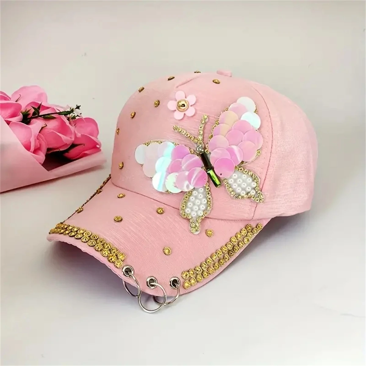 New Ladies Sun Visor Hat Pearl Bow breathable mesh hat baseball cap fashion tie-in diamond cap