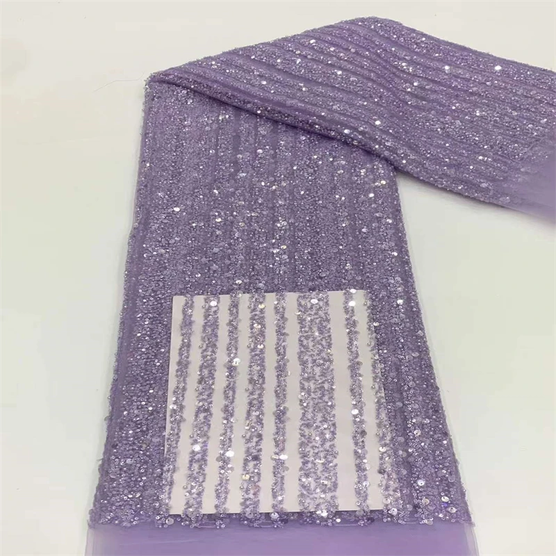 Sequins French African Embroidey Beaded Lace Fabric 2023 High Quality Tulle Lace Fabric For Nigerian Wedding Dress XB-260
