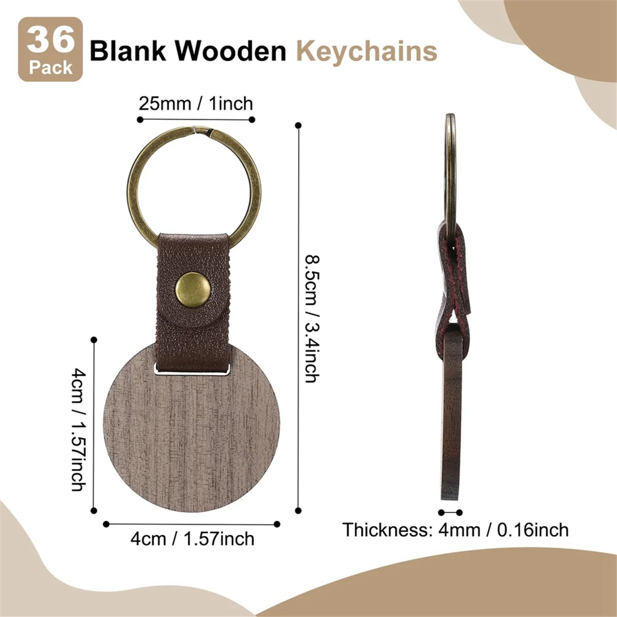 36Pcs Wood Keychain Blanks Wooden Keychain Blanks Personalized Keychain Tags Small Key Chain Bulk Walnut Laser Engraving