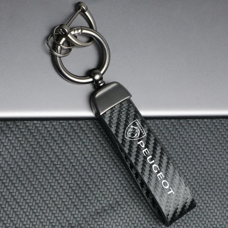 Carbon Fibre Pattern Car Styling Keychain Key Ring Pendant Men Gifts For Peugeot 206 207 208 301 307 308 T9 406 407 408 508 2008