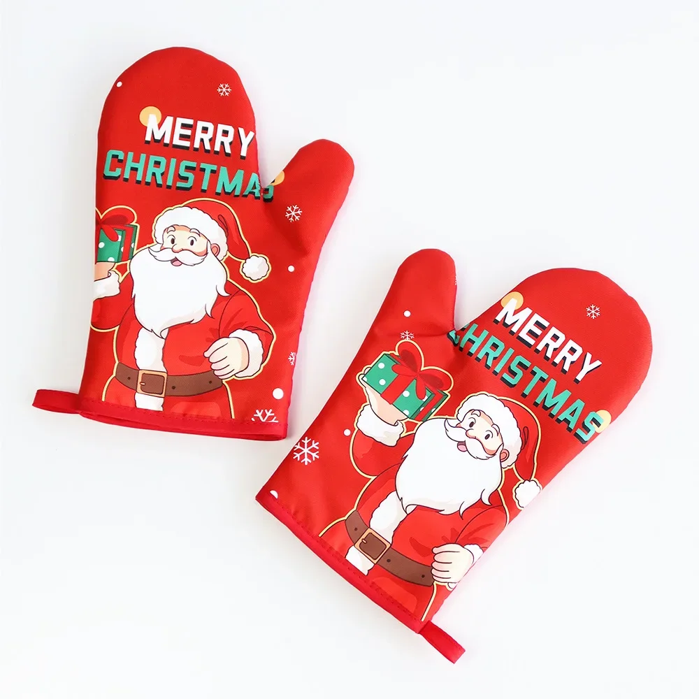 

Christmas Microwave Heat Insulation Gloves Oven Anti-scald Heat-resistant Kitchen Cotton Linen Baking Gloves Household Home