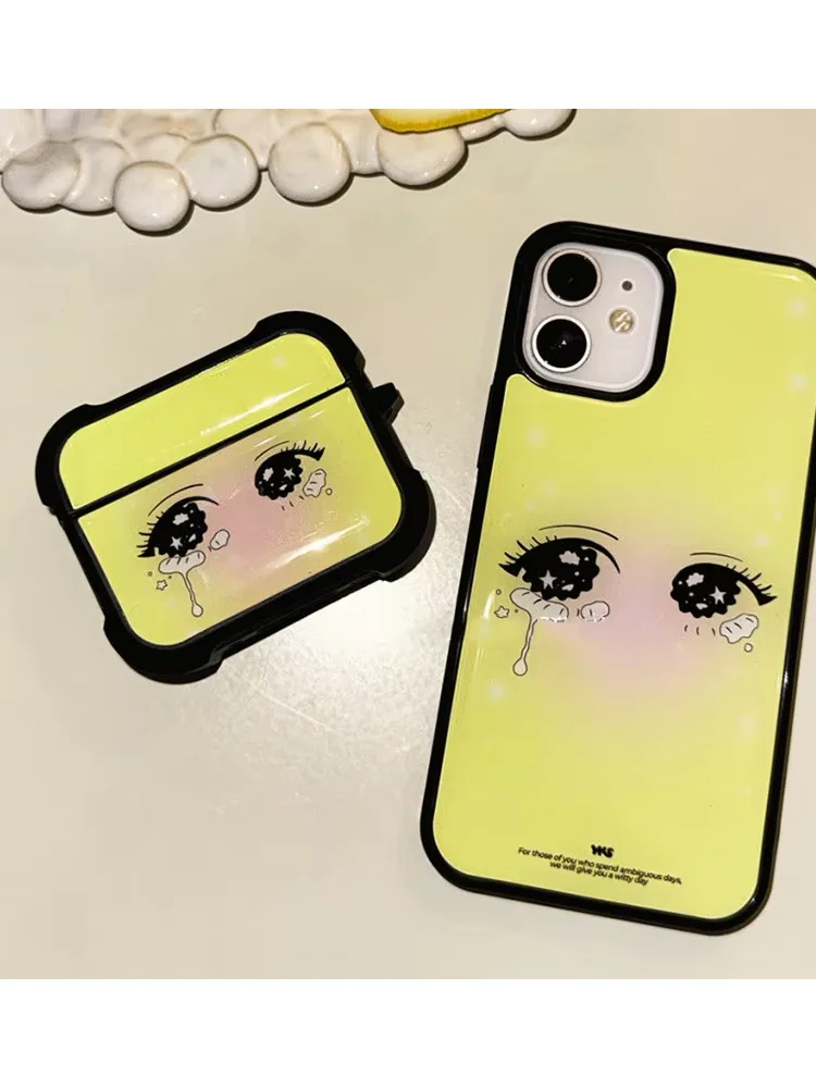 Korean Ins With Tearful Cartoon Eyes Y2K Sweet Pink Girl Phone Case For iPhone 17 AIR 16 15 14 13 12 11 PRO MAX PLUS Cover view 5