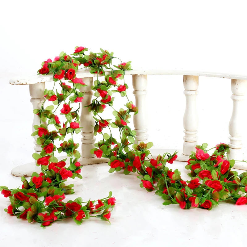 2.3m Long Artificial Silk Flowers Roses Ivy Vines Garland Wedding Party Christmas Garden Decor Fake Leaf Wall Hanging Rattan