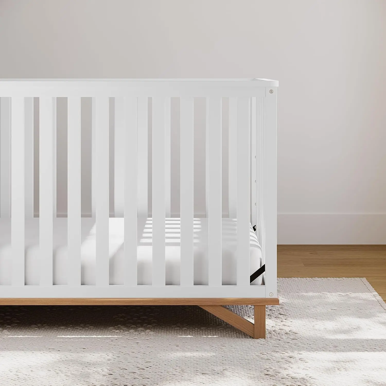 Santa Monica 5-in-1 Convertible Crib (White with Vintage Driftwood) – GREENGUARD Gold Certified, Modern Design,