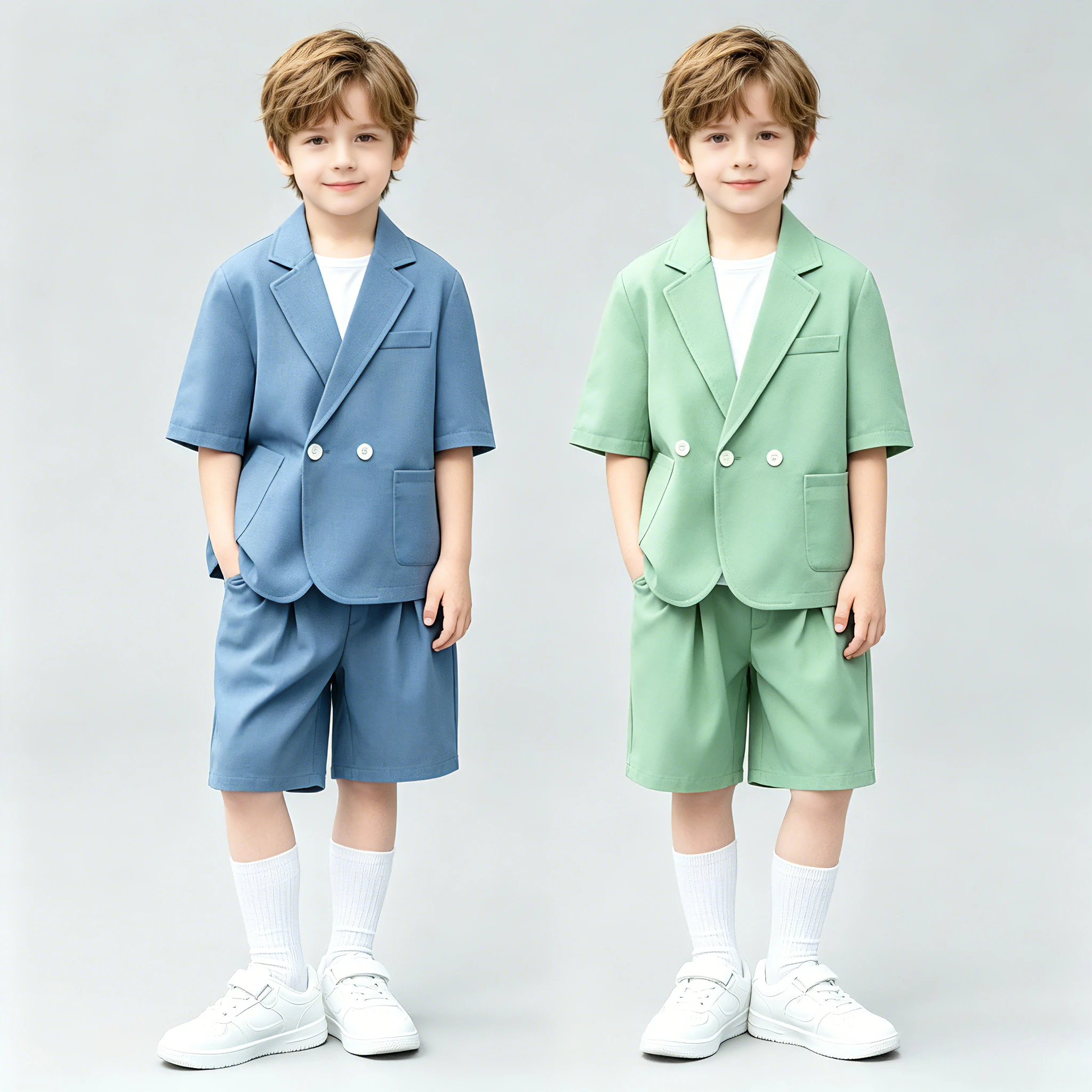 Boys Casual Suit Set Summer Short Sleeve Blazer Shorts 2-piece School Teens Kids Performance Outfit Flower Child Wedding Costume