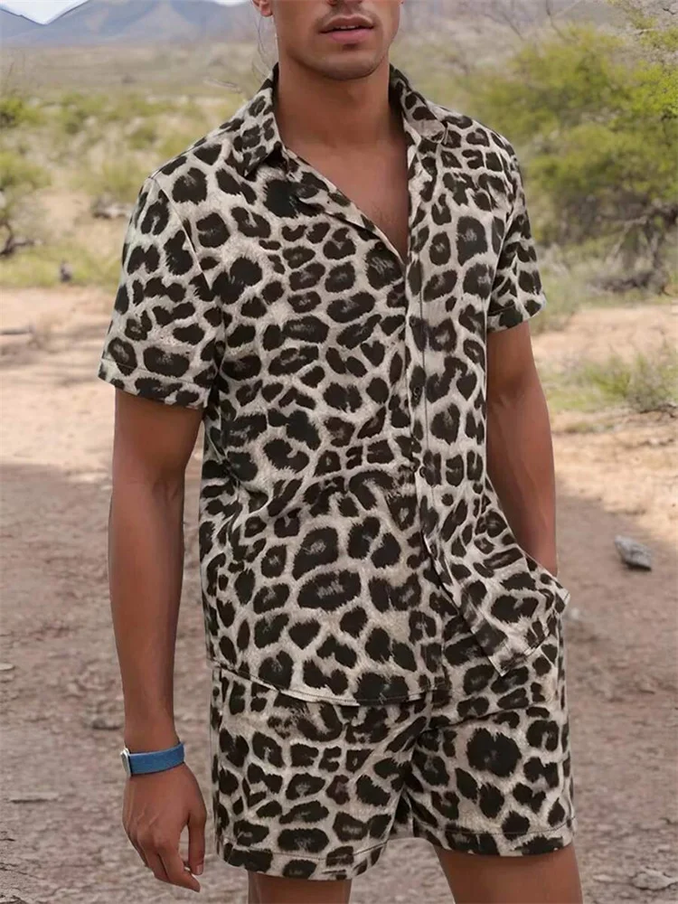 

Men's Leopard Print Fashion shorts, short-sleeved shirts, Summer Shirts And Outdoor Beach Shorts