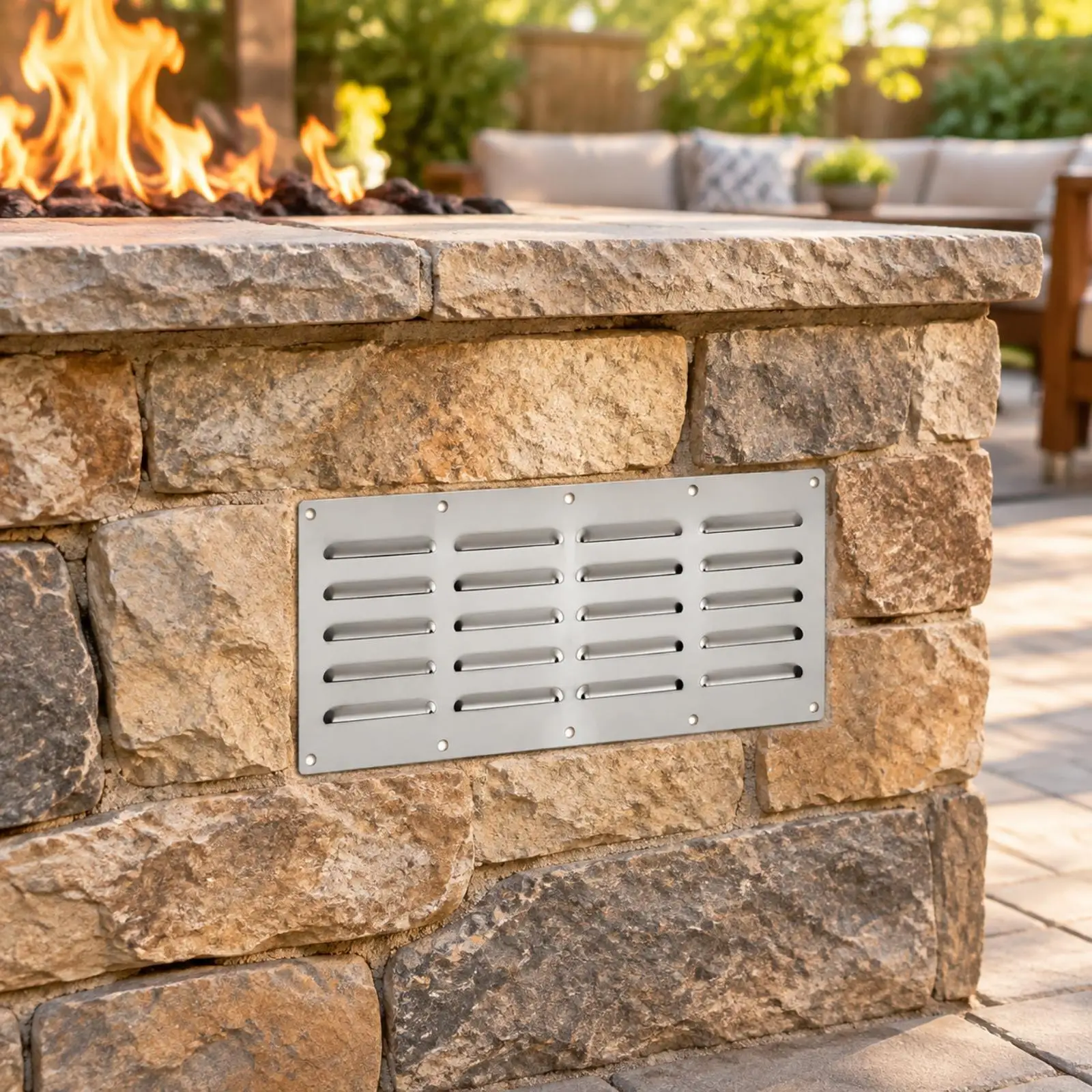 Fire Pit Vent Panel Stainless Steel 38x16.5cm Outdoor Kitchen Airflow Grille with Screw Holes