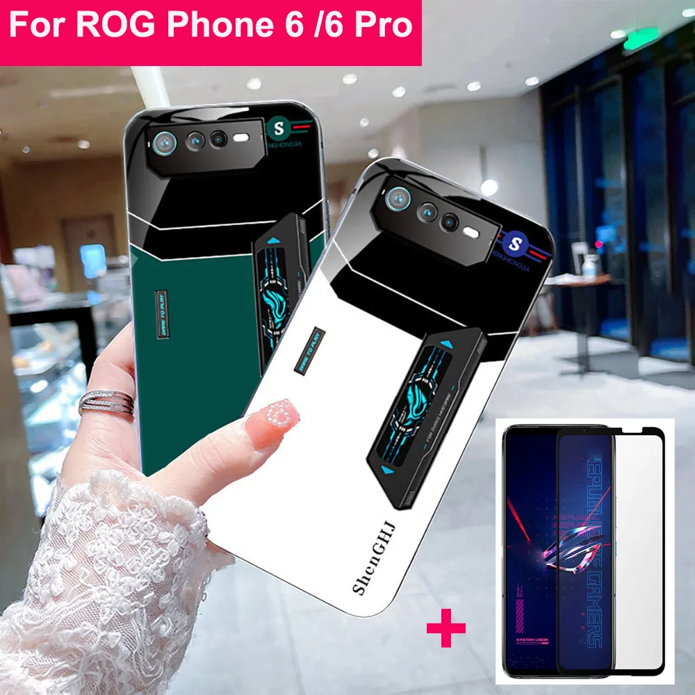 9H Glass Case For Asus ROG Phone 6 6 pro Black Soft Matte Case Lens Protection Cover for ROG6 Phone6 Tempered Glass Funads