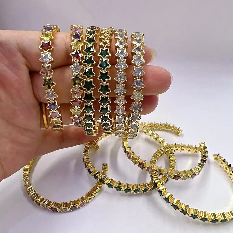 

1pc Rainbow Colorful Star Zircon Bracelet for Women Gold Plated Opening Bangle Exquisite Cute Sweet Shining Crystal Jewelry Gift