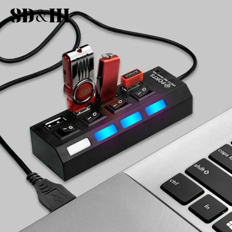 1PCS 4-port USB Hub One To Four Splitter Hub Plug And Play Independent Switch Small Socket Hub USB 4-port Splitter For Laptops