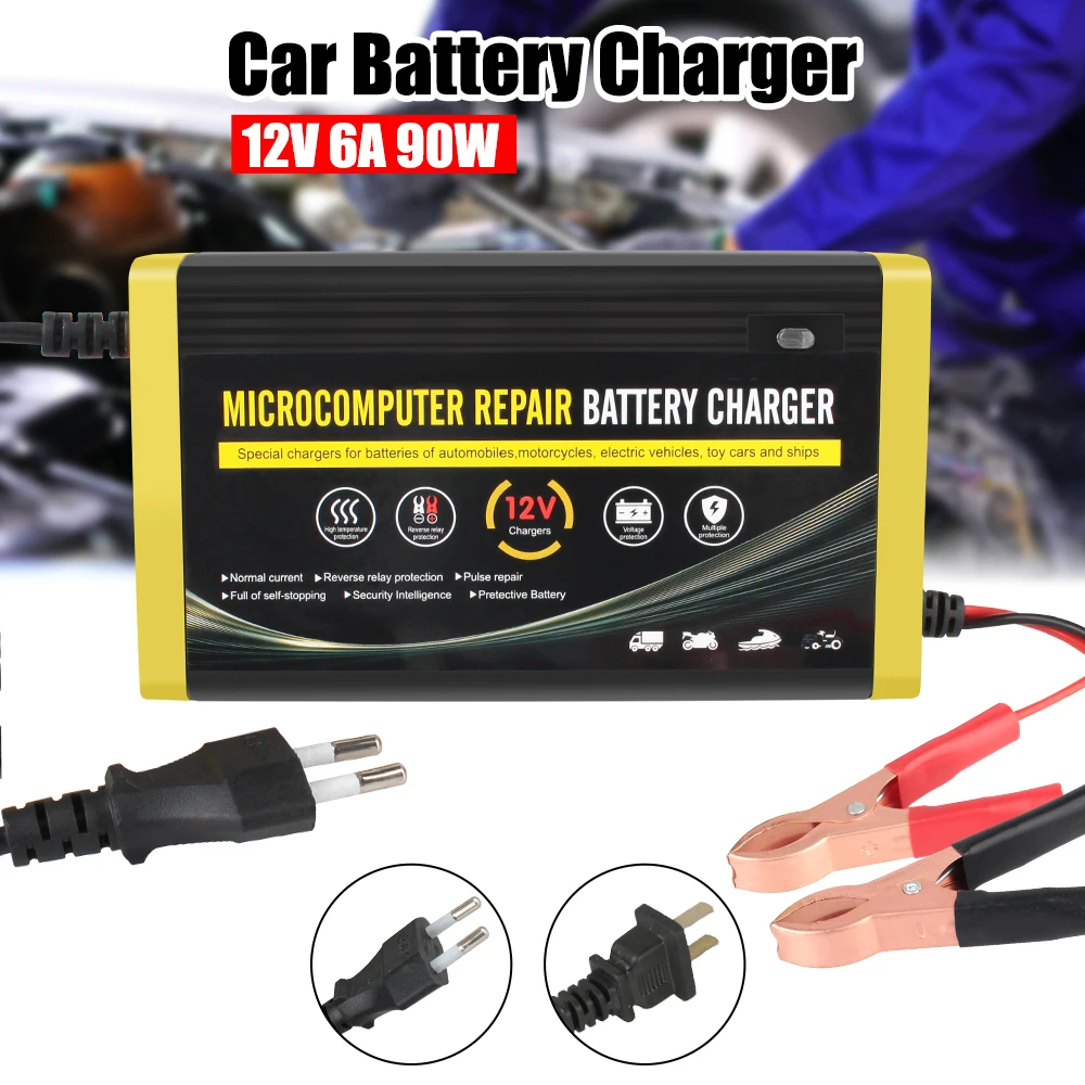 Universal 12V 6A Car Auto Battery Charger Power Pulse Repair Wet Dry Lead Acid Gel Charger Quick Charge Full Automatic