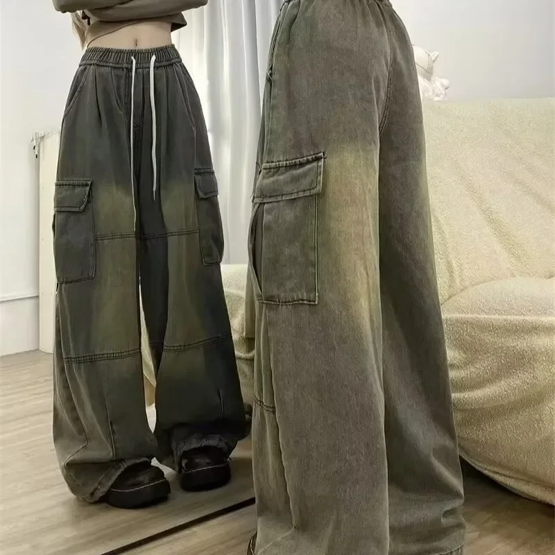 

American Vintage Loose-Fit Straight-Leg Multipocket Work Jeans Casual Trendy Spring Autumn Youth Style