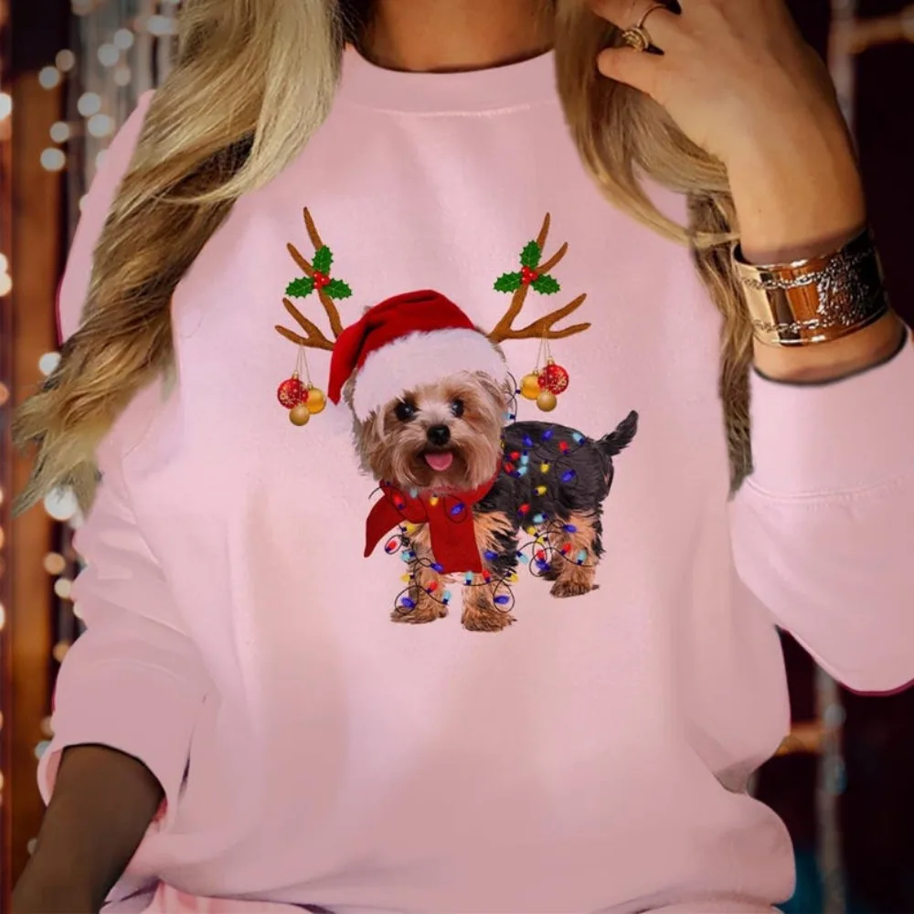 Kerst Rendier Yorkie Sweatshirt Grappige Hond Moeder Vakantie Hoodies Herfst en Winter Warm houden