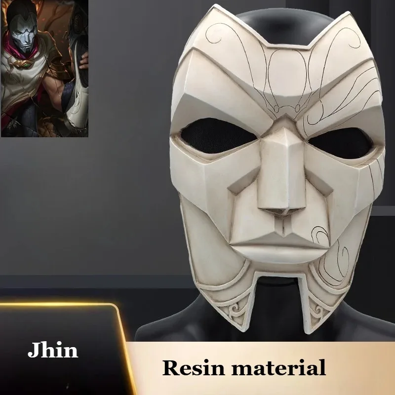 2025 aaa جامعة الأساطير Jhin تأثيري قناع رجل خوذة الراتنج أقنعة الهالوين كرنفال حفلة تنكرية زي للكبار