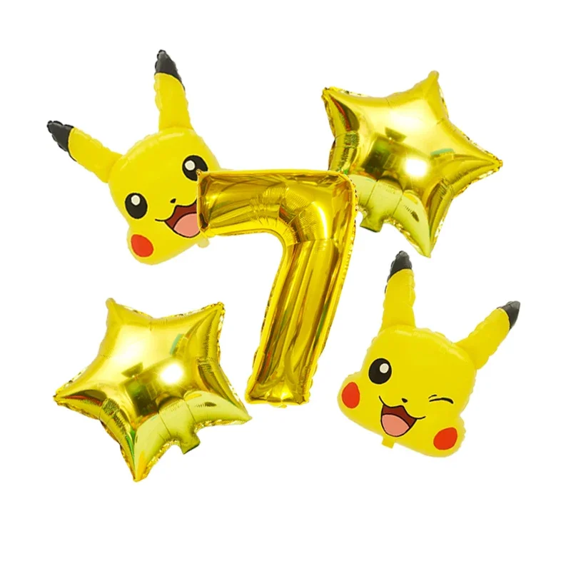Pokemon Theme Pikachu Foil Balloon Set 32inch Gold Number 0-9th Children Birthday Party Decorations Baby Shower Supplies