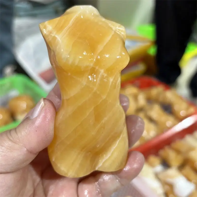 Natural Orange Calcite Lady Body Carving Healing Crystal Gemstone Collectible Home Decoration Gift 1PCS