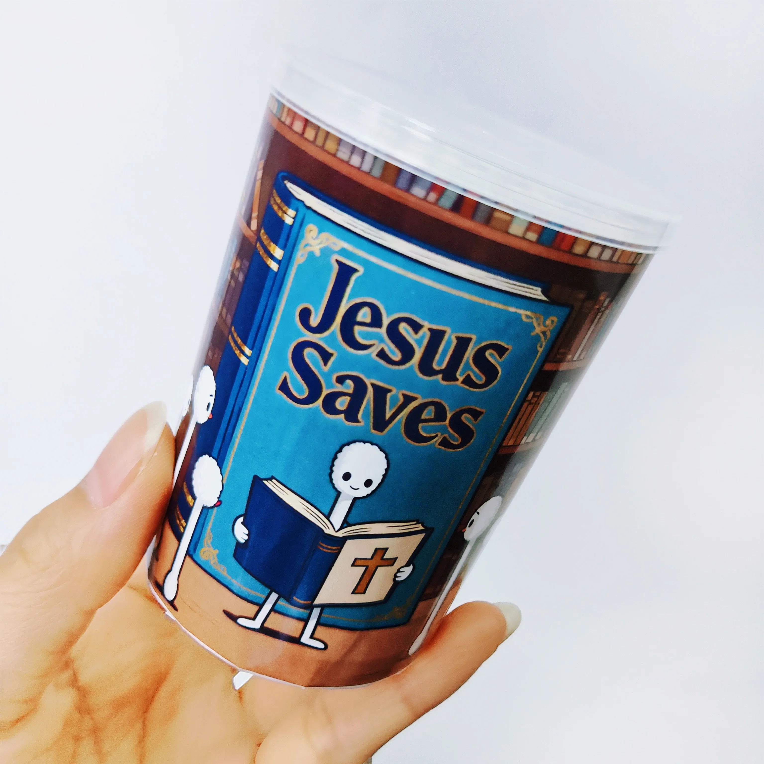 200 uds/300 Uds hisopo de algodón de doble cabeza gruesa con temática de Jesús, hisopo de algodón de cuchara redonda, hisopo de algodón con elemento de creencia religiosa