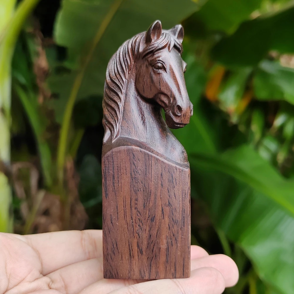 3.8 Inch Hand-Carved Wooden Horse Head Ornament, Realistic Style, Animal Theme, Suitable for Halloween Decorations, Office Decoration, Holiday Decorations, Men's Gifts, Home Decoration, Centerpiece Decoration, Christmas Gifts