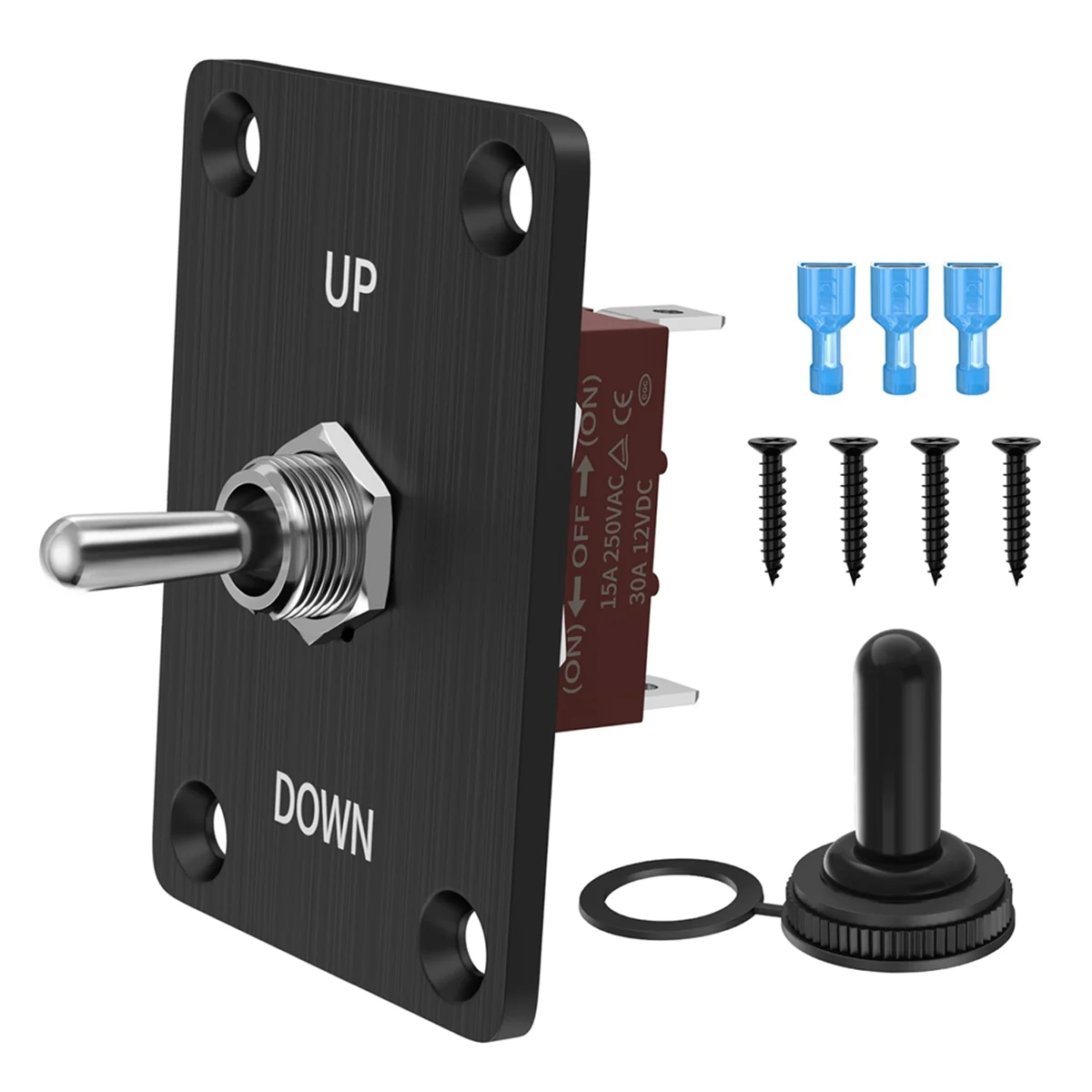 Momentary 30A Toggle Switch Waterproof 12V (ON)/Off/(ON) 3 Pin SPDT with UP/Down Mounting Plate for RV Motor Control