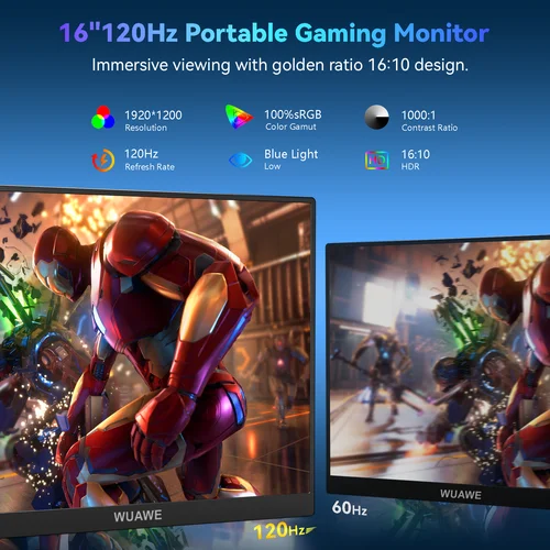 하이 퀄리티 휴대용 알루미늄 게이밍 모니터, 스탠드 포함, 휴대폰 노트북 Xbox Mac용 외부 세컨드 PC 화면, 120hz, 16 인치, 1200P 