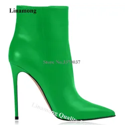 Linamong Classical Style Matte Leather Stiletto Heel Short Boots Pointed Toe Green Pink Brown Thin High Heel Ankle Booties