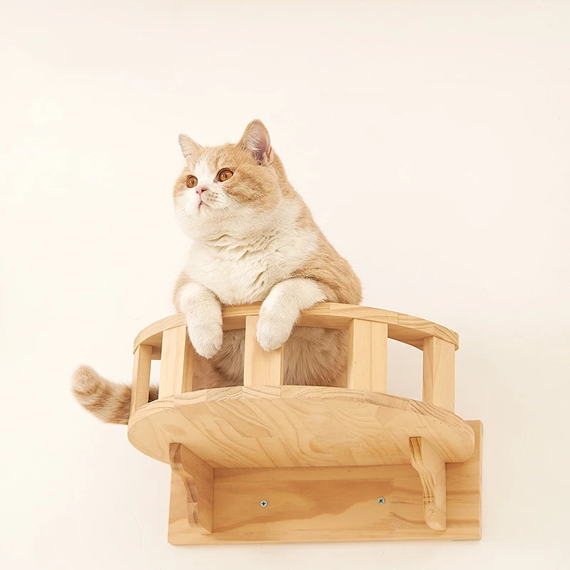 Wholesale High Quality Solid Wood Wall Mounted Cat Scratcher Shelf Cat Hammock Wall Mounted Cat Tree Wall Climbing Frame