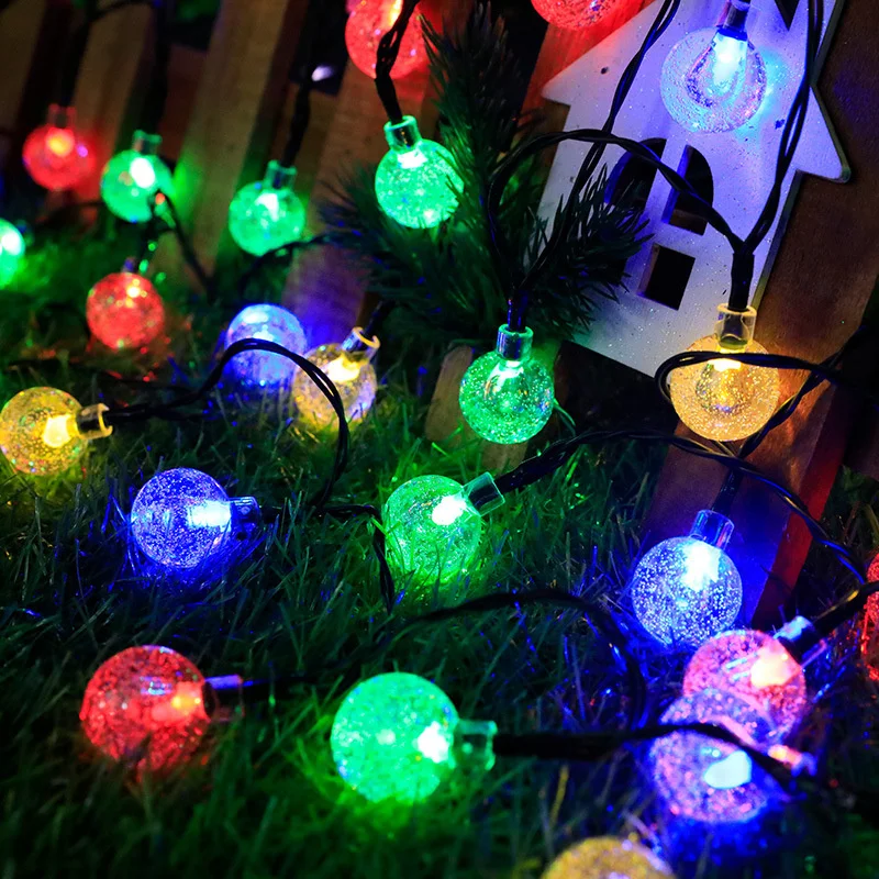 Solar String Lights para pátio, bola de cristal, luzes LED, ao ar livre, impermeável, Powered Pátio Light, Decorações de Natal, 220, 2023