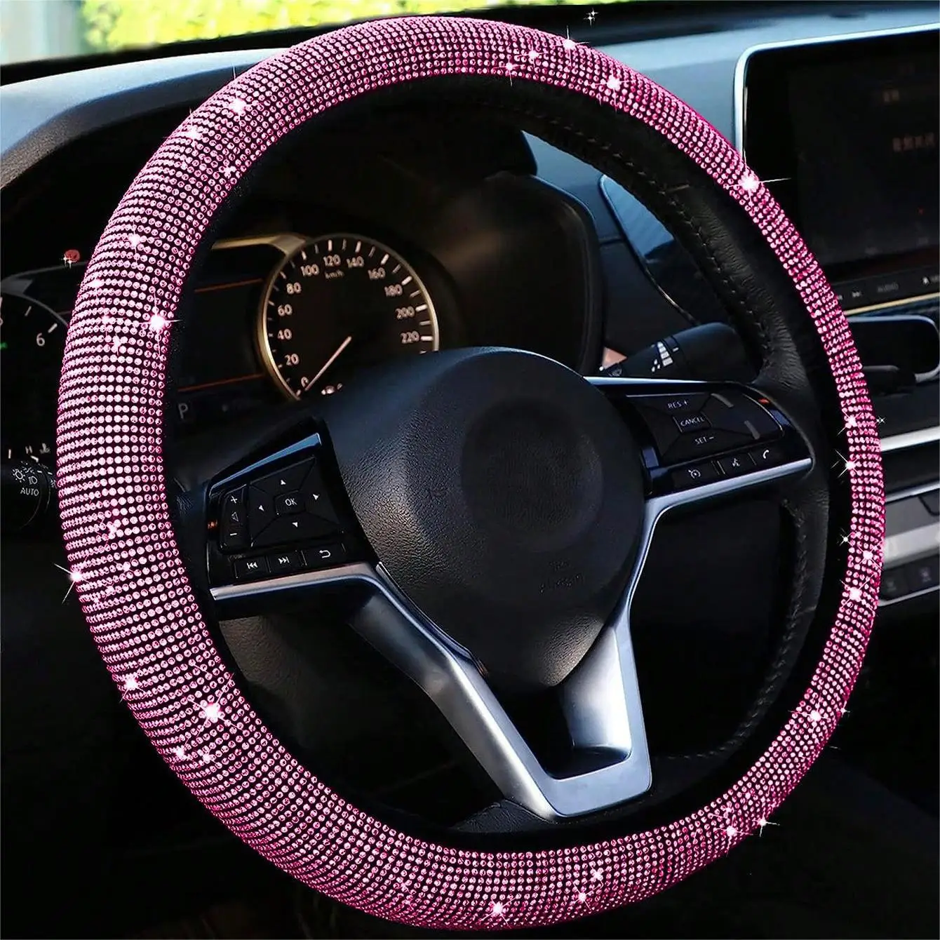 Coprivolante con strass per auto coprivolante in pelle PU con cristallo scintillante e diamante accessori per la decorazione d\'interni dell\'auto