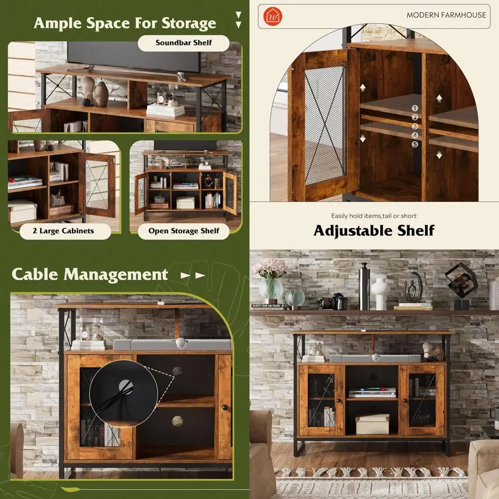 

Подставка для телевизора 43 дюйма с местом для хранения и регулируемыми полками, идеально подходит для гостиной и спальни, цвет: деревенский коричневый.