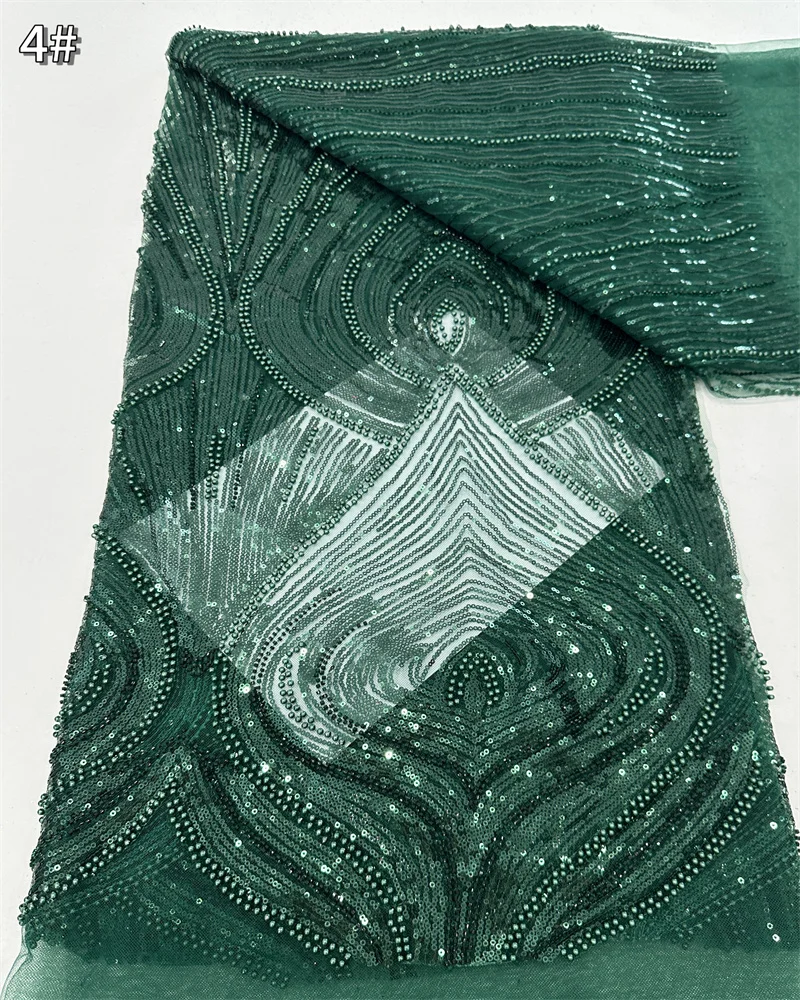 2025 골드 럭셔리 패션 디자인 비즈 고급 수제 비즈 자수 네트 레이스 원단 여성 웨딩 드레스용