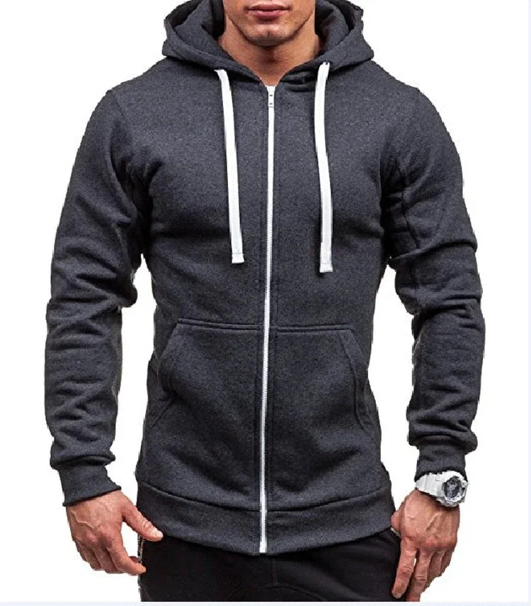Lässiges Sweatshirt mit Reißverschluss und Kapuze, Herren-Sweatshirt, einfarbig, Strickjacke mit Kapuze, Jacken, Frühling und Herbst, männliche Tops – Detail 7