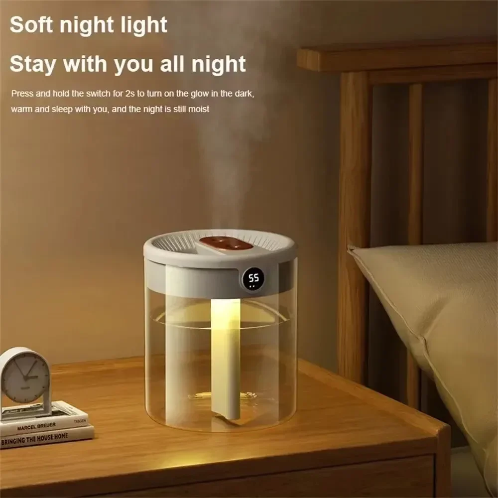 Dual Spray Humidifier USB Large Capacity Home 2L Quiet Bedroom LED Digital Display Night Light Office Desktop Mini Diffuser