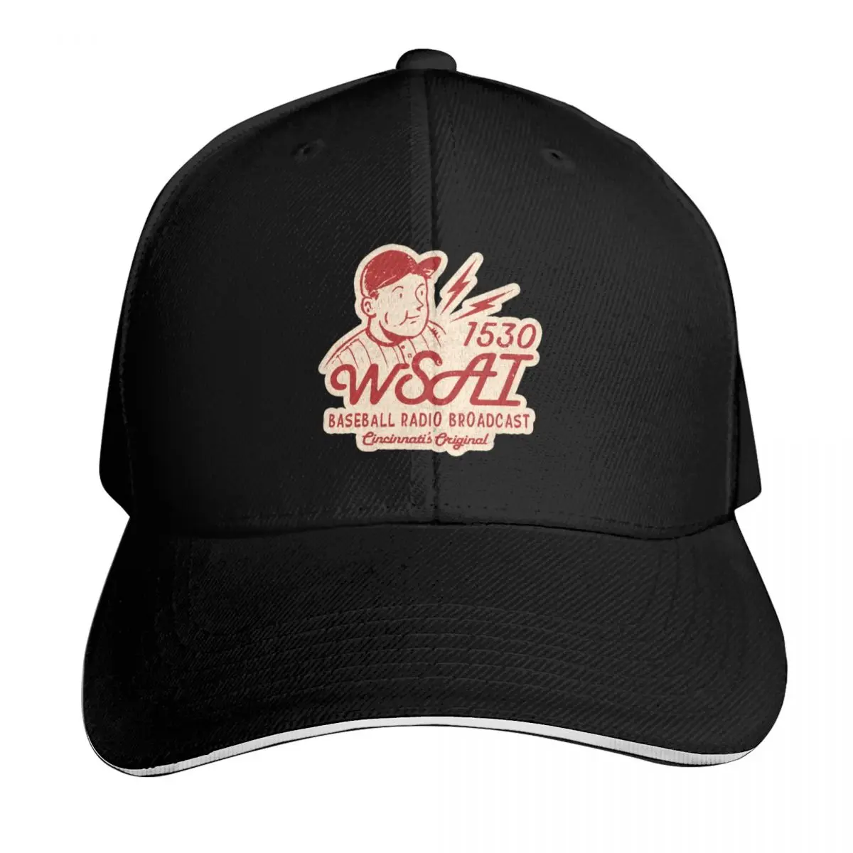 Vintage Wsai Baseball Radio Baseball Cap Cotton Twill Breathable Contrast Two Tone Brim Snapback Flat Bill