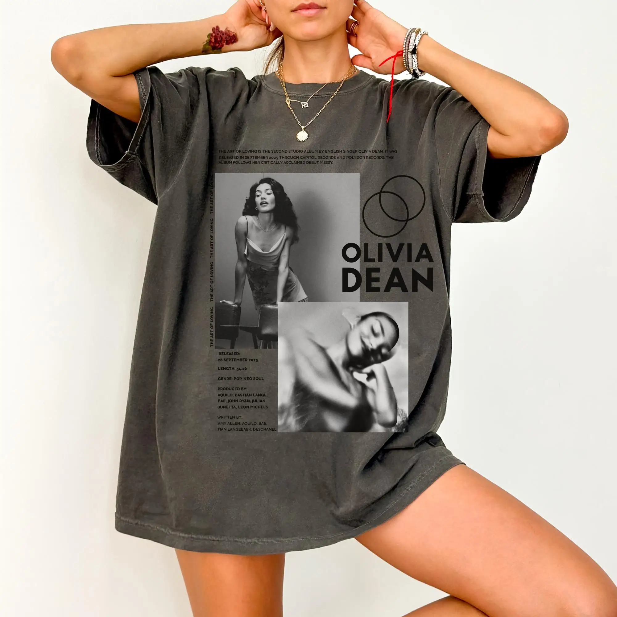 Camiseta Vintage Olivia Dean Comfort Colors con collage de fotos y patrón de artista musical, moda informal, camiseta nueva para parejas, primavera/verano