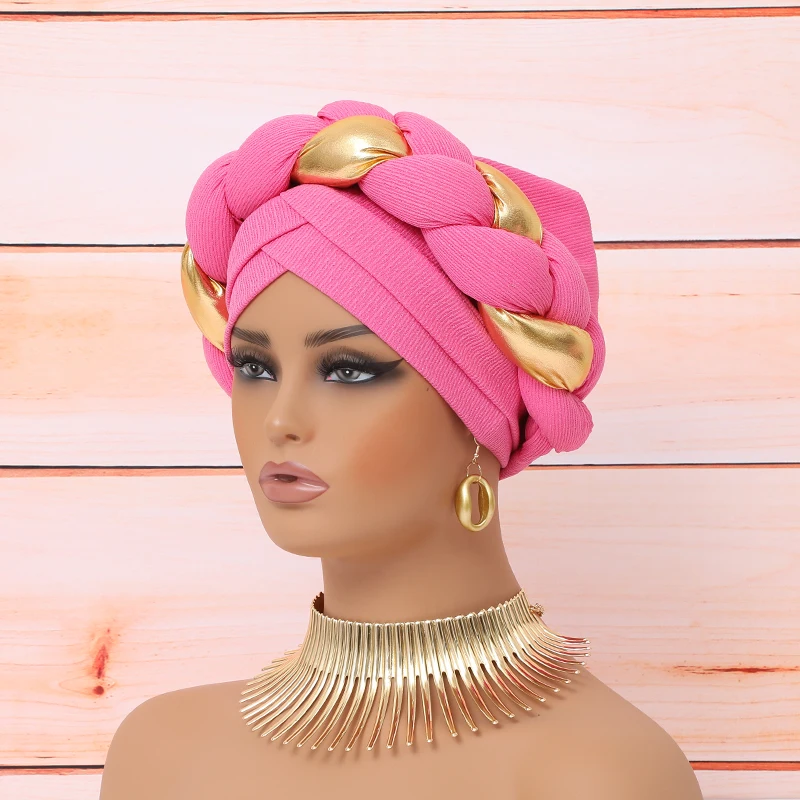 Big Braids Turban Gele for Women African Wrap Head Bonnet Cross Forehead Turbans Ready to Wear Auto Geles Party Headpiece