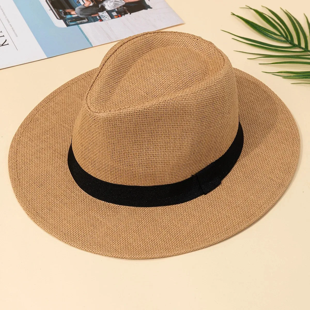 

Hat, male, summer vacation, beach hat, English style, wide brimmed sun hat, sun shading hat, Panama straw hat, female