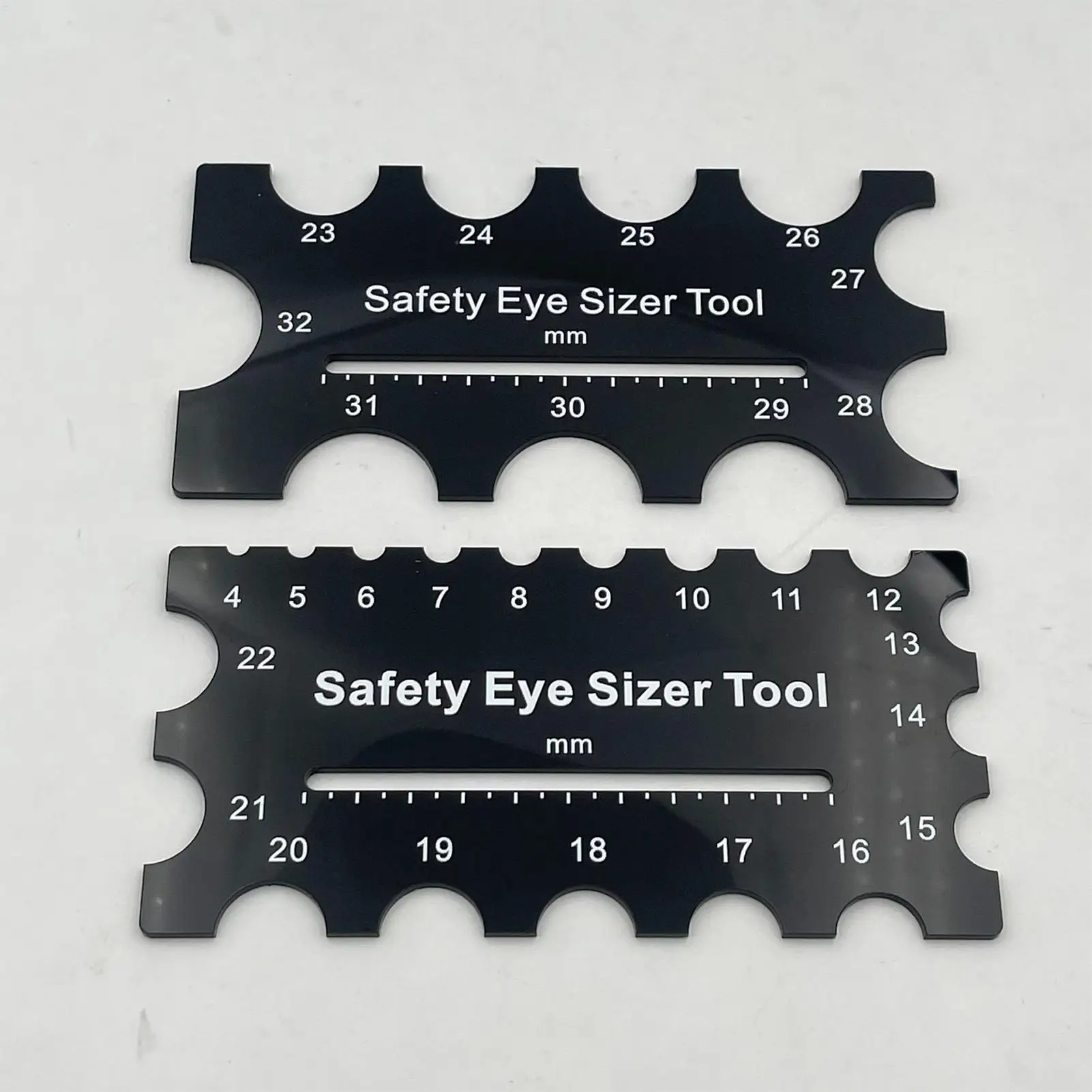 Drewniany przyrząd do pomiaru średnicy oczek bezpieczeństwa 4~32mm, linijka pomiarowa, narzędzie do szydełkowania do majsterkowania, instalacja oczek dla pluszowych misiów.