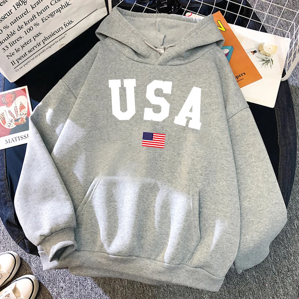 Usa American Flag Patriotic Print Print Hoodies Mens Pocket Autumn Clothes Crewneck Loose Streetwear Fleece Warm Mans Clothing