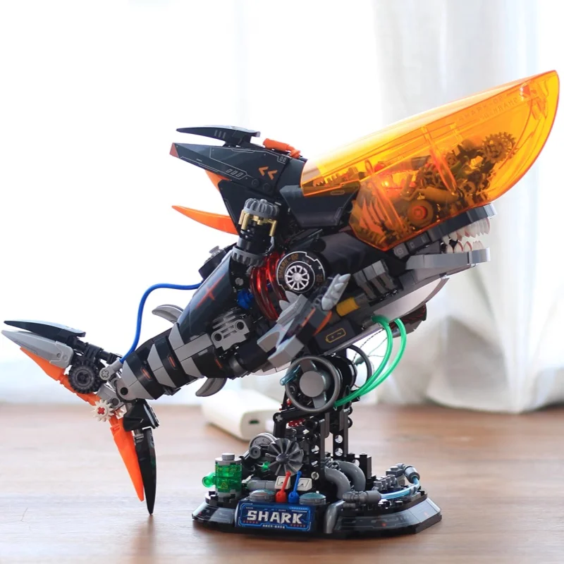 

Giant Mechanical Shark Assemble Building Blocks Marinetic Chronicles Mobile Model Desktop Ornaments Toys Christmas Gifts