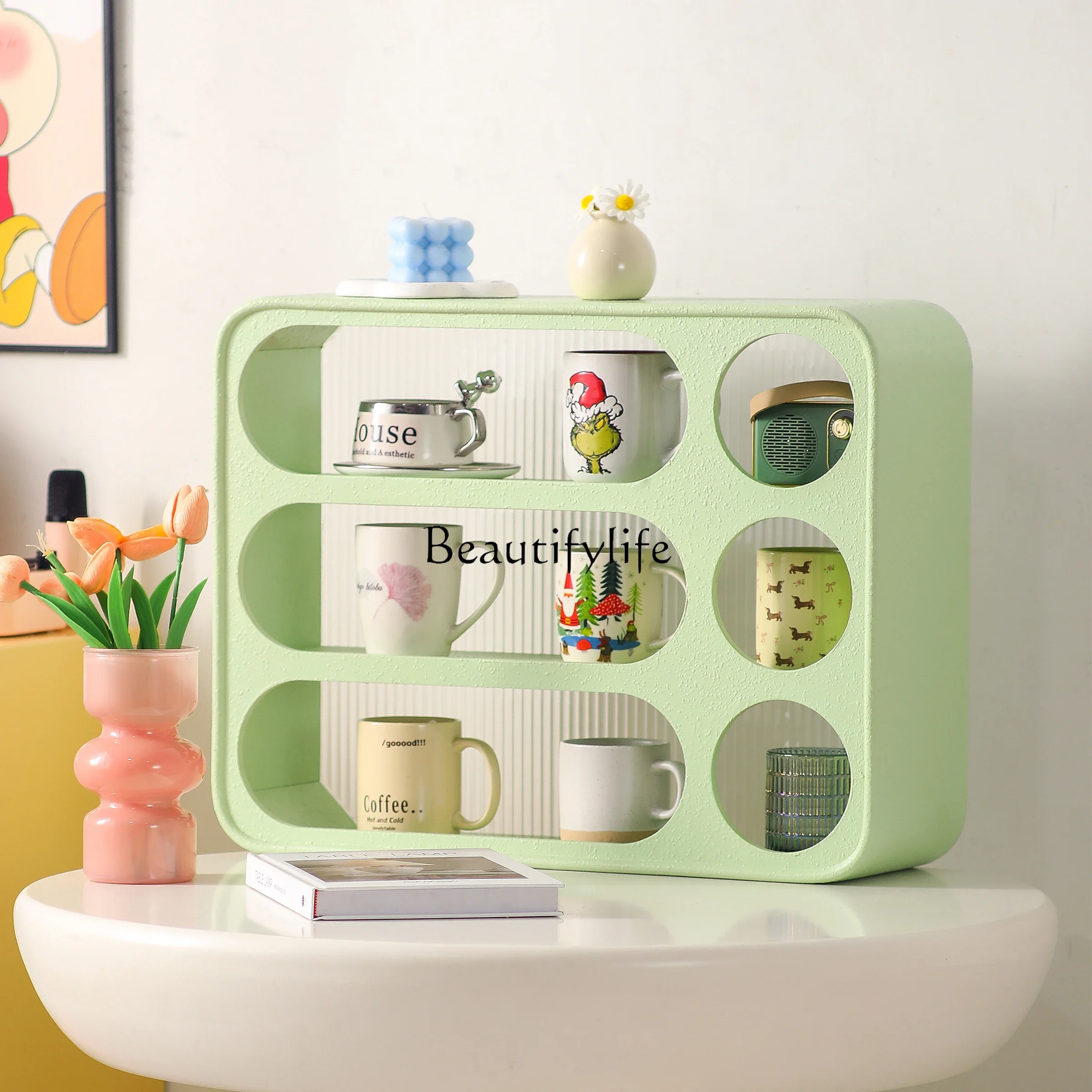 

LJYCream Wind Cup Storage Rack Dopamine Desktop Lattice Shelf