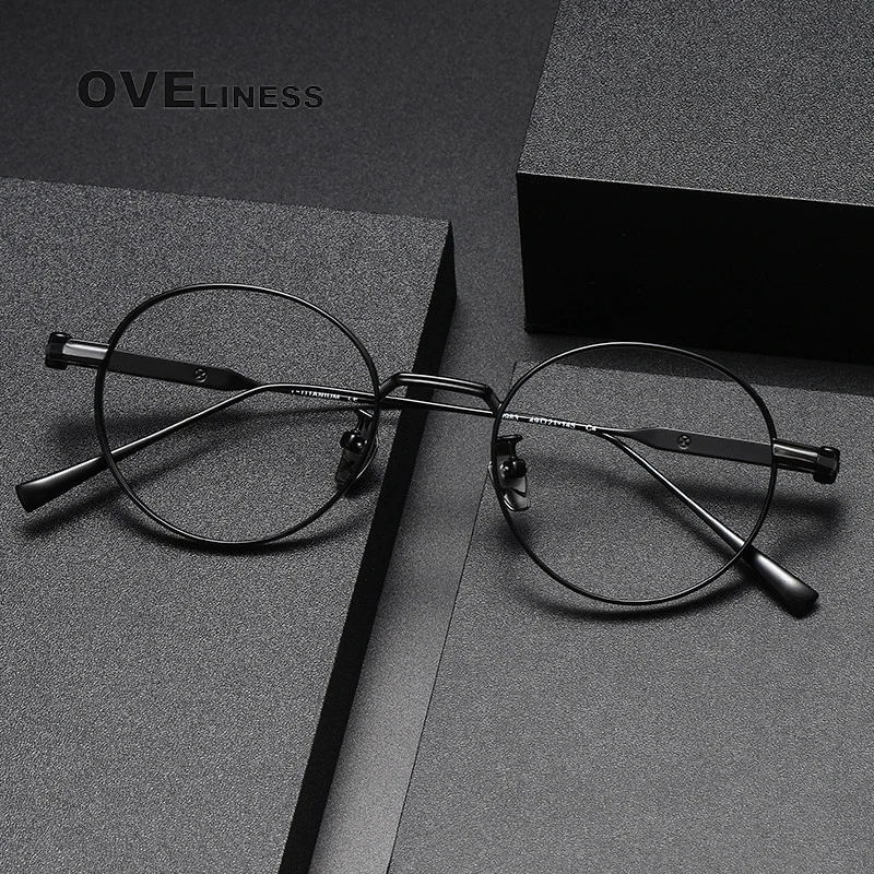 

2024 pure Titanium Glasses Frame Men Vintage Round Myopia Optical Prescription Eyeglasses frames Women Retro Eyewear Spectacles