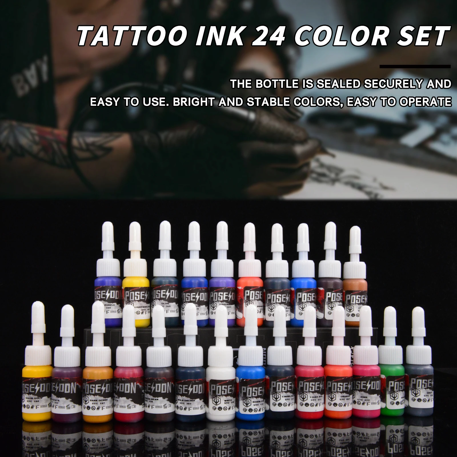 

POSEIDON 5ML 24 Color Tattoo Ink Set Hot Professional DIY Tattoo Pigment Permanent Body Art Pigment Tattoo Ink Tattoo Supplies